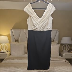 Tadashi Shoji Cream and Black Midi Dress Size XXL